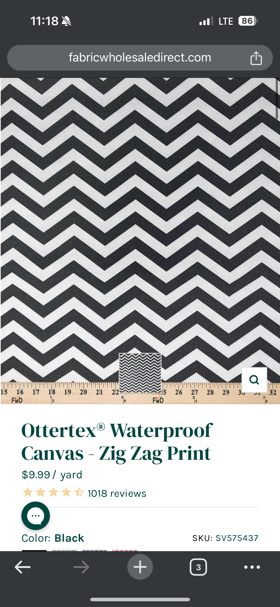 Ottertex Waterproof Canvas - Black Zig Zag Print