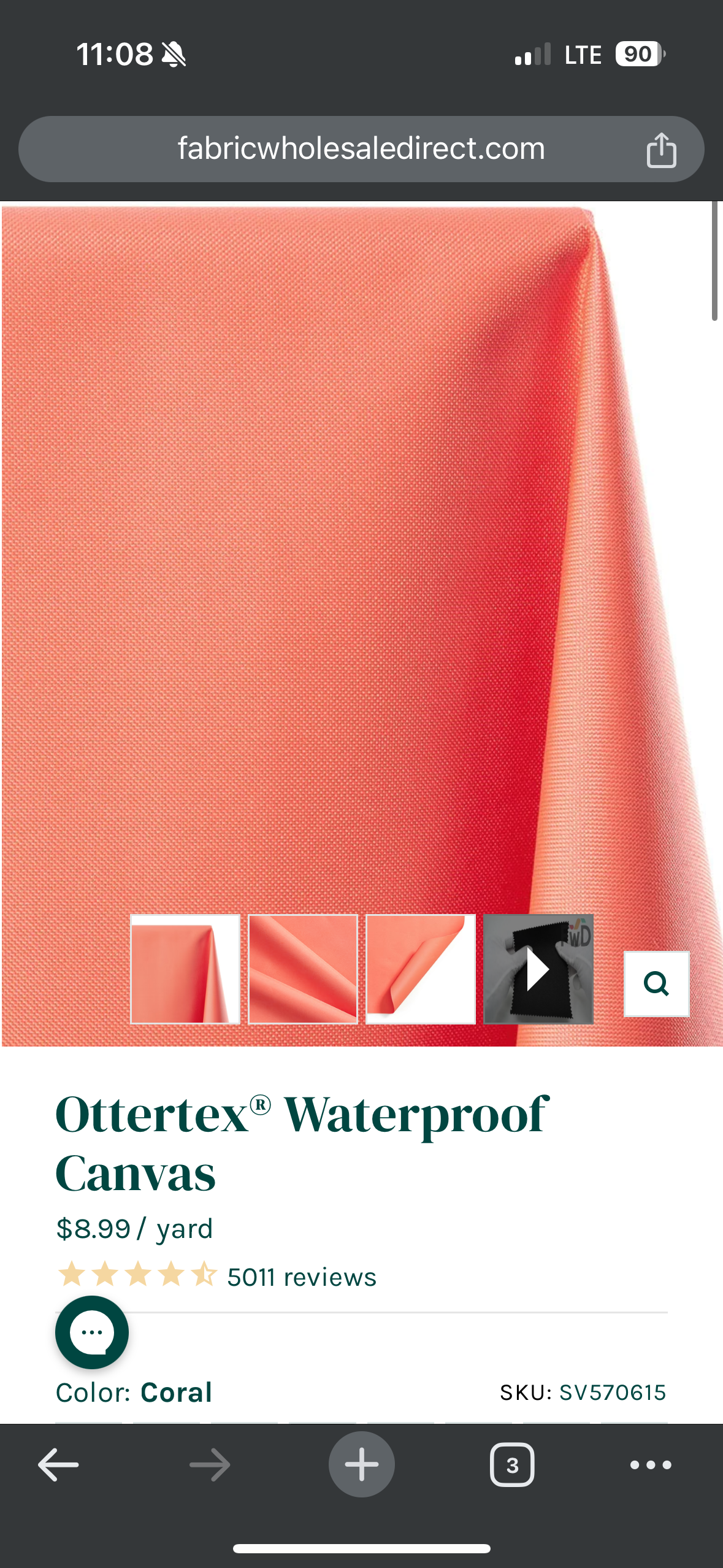 Ottertex Waterproof Canvas - Coral
