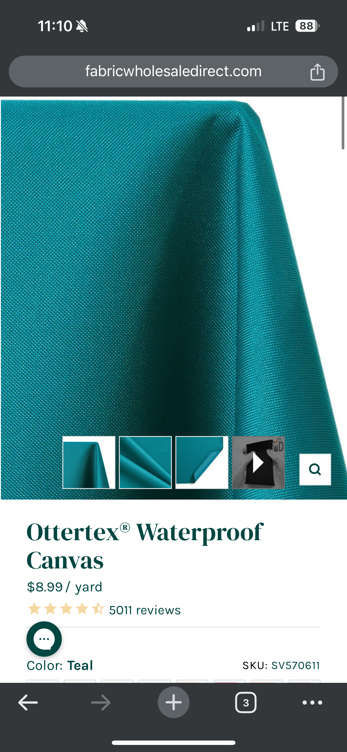 Ottertex Waterproof Canvas - Teal