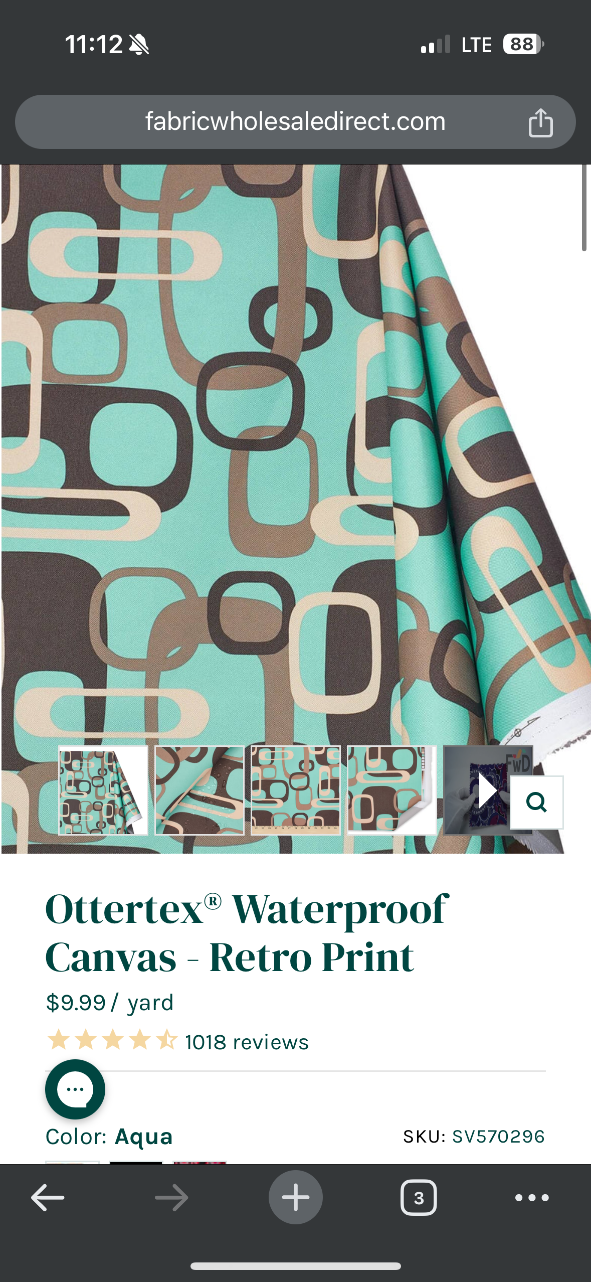 Ottertex Waterproof Canvas - Aqua Retro Print