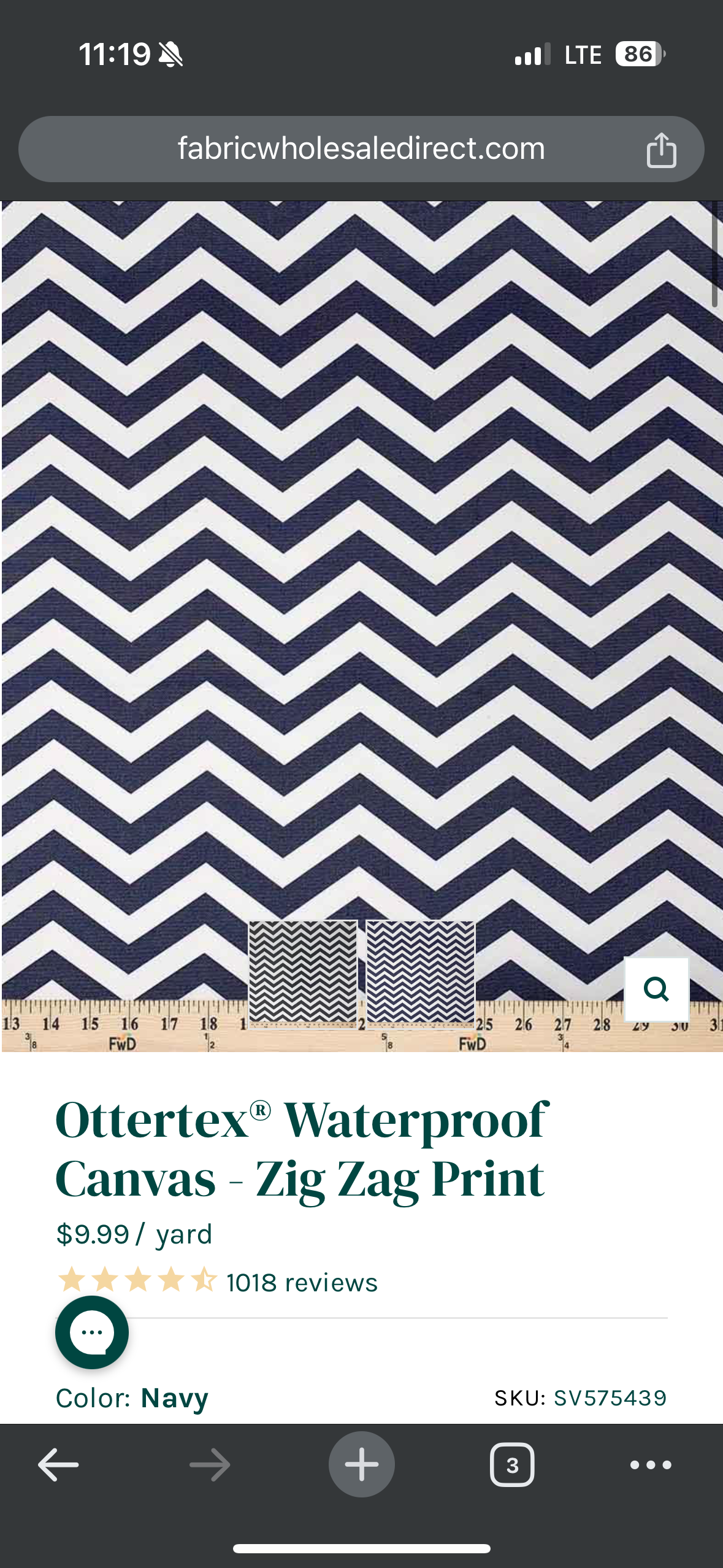 Ottertex Waterproof Canvas - Navy Zig Zag Print